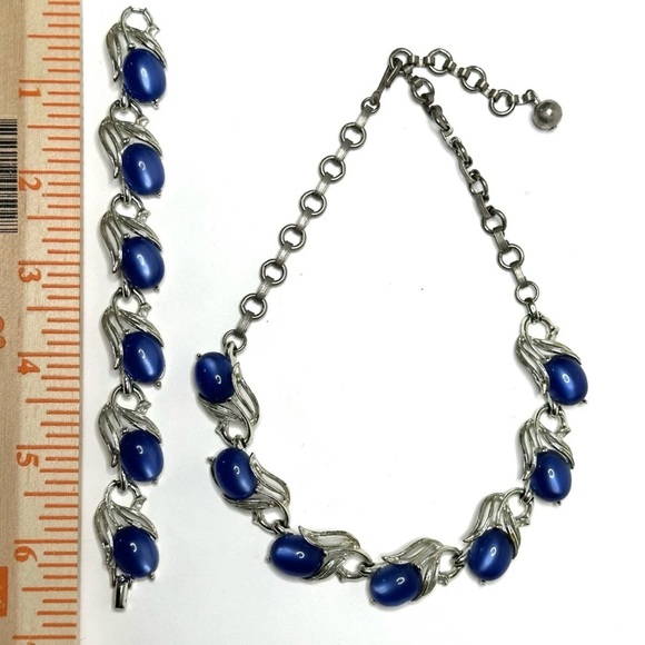 Lisner Vtg Mid-Century Choker Necklace Bracelet SET Jelly Belly Blue Thermoset - Picture 3 of 14